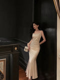 Niulatu Sheath Spaghetti Straps Sleeveless Silk Satin Prom Dresses Birthday Outfits SD669