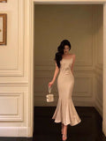 Niulatu Sheath Spaghetti Straps Sleeveless Silk Satin Prom Dresses Birthday Outfits SD669