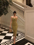 Niulatu Sheath Halter Green Sleeveless Slit Tea Length Party Dresses Birthday Outfits SD670