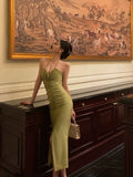 Niulatu Sheath Halter Green Sleeveless Slit Tea Length Party Dresses Birthday Outfits SD670