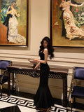 Niulatu Mermaid Spaghetti Straps Black Satin Backless Prom Dresses Birthday Outfits SD671