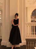 Niulatu Ball Gown Jewel Sleeveless Black Satin Prom Dresses Birthday Outfits SD673