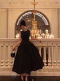 Niulatu Ball Gown Jewel Sleeveless Black Satin Prom Dresses Birthday Outfits SD673