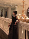 Niulatu Ball Gown Jewel Sleeveless Black Satin Prom Dresses Birthday Outfits SD673
