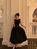 Niulatu Ball Gown Jewel Sleeveless Black Satin Prom Dresses Birthday Outfits SD673