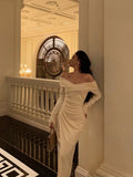 Niulatu Mermaid Off The Shoulder Long Sleeves Date Night Dress White Prom Dresses Birthday Outfits SD676