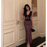 Niulatu Sheath V Neckline Sleeveless Grape Tea Length Prom Dresses Birthday Outfits SD677