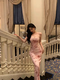 Niulatu Mermaid Spaghetti Straps Floral Pink Prom Dresses Ankle Length Birthday Outfits SD678