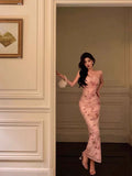 Niulatu Mermaid Spaghetti Straps Floral Pink Prom Dresses Ankle Length Birthday Outfits SD678