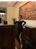 Niulatu Sheath Halter Neckline Long Sleeves Black Knee Length Prom Dresses Birthday Outfits SD679