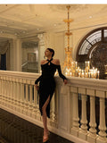 Niulatu Sheath Halter Neckline Long Sleeves Black Knee Length Prom Dresses Birthday Outfits SD679