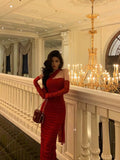 Niulatu Sheath One Shoulder Sleeveless Date Night Dress Red Ruffle Prom Dresses Birthday Outfits SD680