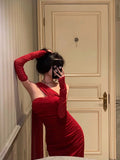 Niulatu Sheath One Shoulder Sleeveless Date Night Dress Red Ruffle Prom Dresses Birthday Outfits SD680