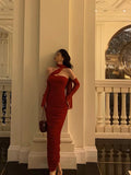Niulatu Sheath One Shoulder Sleeveless Date Night Dress Red Ruffle Prom Dresses Birthday Outfits SD680