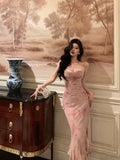 Niulatu Sheath Spaghetti Straps Floral Pink Prom Dresses Tea Length Birthday Outfits SD681