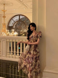 Niulatu A line V Neckline Short Sleeves Date Night Dress Lilac Floral Prom Dresses Birthday Outfits SD682
