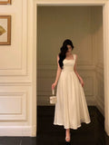Niulatu A line Sleeveless White Date Night Dress Prom Dresses Birthday Outfits SD684