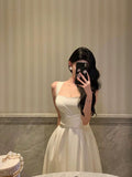 Niulatu A line Sleeveless White Date Night Dress Prom Dresses Birthday Outfits SD684