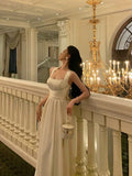 Niulatu A line Sleeveless White Date Night Dress Prom Dresses Birthday Outfits SD684
