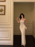 Niulatu Mermaid Sweetheart White Long Prom Dresses Simple Fold Birthday Outfits SD685