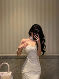 Niulatu Mermaid Sweetheart White Long Prom Dresses Simple Fold Birthday Outfits SD685