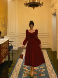 Niulatu A line Square Neckline Long Sleeves Tea Length Velvet Prom Dresses Birthday Outfits SD686