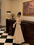 Niulatu A line Long Sleeves White Lace Date Night Dress Prom Dresses Birthday Outfits SD688