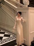 Niulatu A line Long Sleeves White Lace Date Night Dress Prom Dresses Birthday Outfits SD688