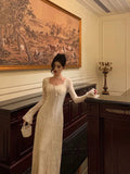 Niulatu A line Long Sleeves White Lace Date Night Dress Prom Dresses Birthday Outfits SD688