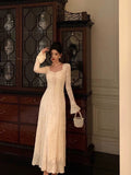 Niulatu A line Long Sleeves White Lace Date Night Dress Prom Dresses Birthday Outfits SD688