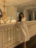 Niulatu A line Short Sleeves White Date Night Dress Prom Dresses Birthday Outfits SD689