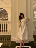 Niulatu A line Short Sleeves White Date Night Dress Prom Dresses Birthday Outfits SD689
