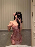 Niulatu Mermaid Spaghetti Straps Sleeveless Pink Floral Prom Dresses Birthday Outfits SD693