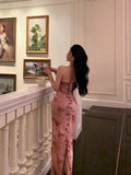 Niulatu Mermaid Spaghetti Straps Sleeveless Pink Floral Prom Dresses Birthday Outfits SD693