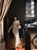 Niulatu Sheath Off The Shoulder Dusty Green Ruffles Prom Dresses Birthday Outfits SD694