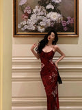 Niulatu Sheath Spaghetti Straps Burgundy Butterfly Prom Dresses Birthday Outfits SD698