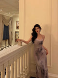 Niulatu Sheath Spaghetti Straps Purple Butterfly Satin Slit Prom Dresses Birthday Outfits SD700