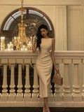Niulatu Sheath Bateau White Satin Tea Length Prom Dresses Birthday Outfits SD702