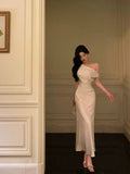 Niulatu Mermaid One Shoulder Off the Shoulder Satin White Prom Dresses Birthday Outfits SD704
