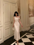 Niulatu Mermaid One Shoulder Off the Shoulder Satin White Prom Dresses Birthday Outfits SD704