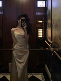 Niulatu Sheath Spaghetti Straps Champagne Slit Prom Dresses Long Birthday Outfit SD706