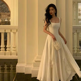 Niulatu A line Square Neckline Sleeveless White Date Night Dress Prom Dresses Birthday Outfits SD708