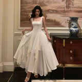 Niulatu A line Square Neckline Sleeveless White Date Night Dress Prom Dresses Birthday Outfits SD708