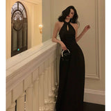 Niulatu A Line Halter Sleeveless Black Prom Dresses Birthday Outfits SD711
