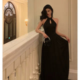 Niulatu A Line Halter Sleeveless Black Prom Dresses Birthday Outfits SD711