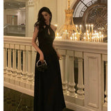Niulatu A Line Halter Sleeveless Black Prom Dresses Birthday Outfits SD711
