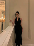 Niulatu Sheath Halter Sleeveless Black Velvet Tea Length Prom Dresses Birthday Outfits SD712