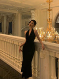 Niulatu Sheath Halter Sleeveless Black Velvet Tea Length Prom Dresses Birthday Outfits SD712