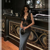 Niulatu Sheath V Neckline Sleeveless Navy Blue Tea Length Prom Dresses Birthday Outfits SD713