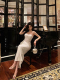 Niulatu Mermaid Spaghetti Straps Sleeveless White Prom Dresses Birthday Outfits SD714